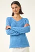 Roman Blue Scallop V-Neck Knit Jumper - Size 16 Image 4