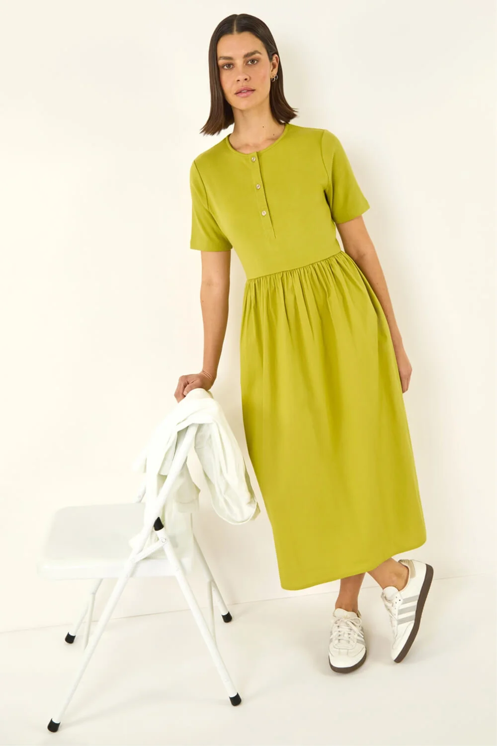 Roman Lime Buttoned Pocket Stretch Midi Dress - 18 Image 1