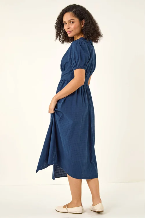 Roman Navy Textured Frill Midi Dress - 16 Image 3