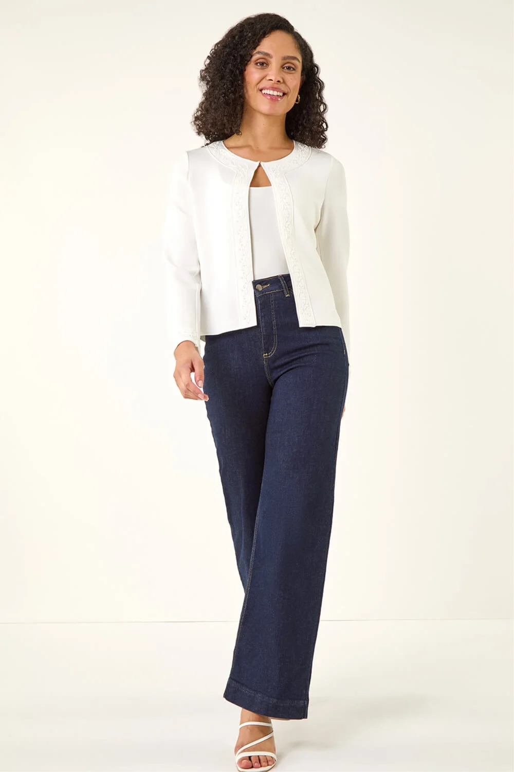 Roman Ivory Beaded Trim Open Jacket - 20 Image 2