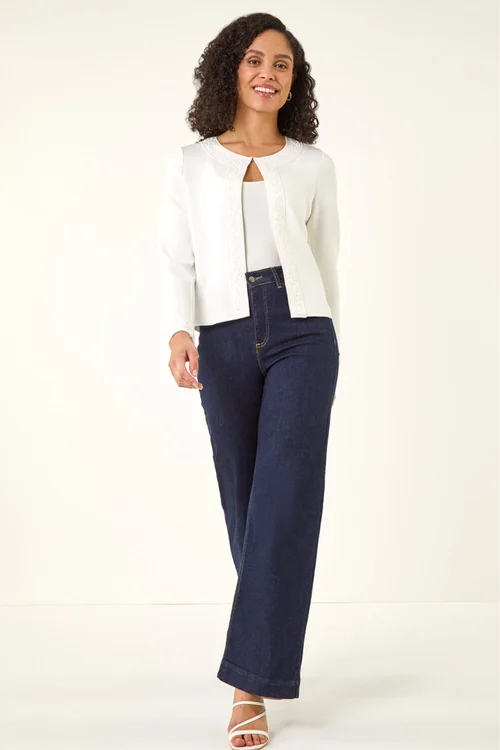 Roman Ivory Beaded Trim Open Jacket - 20 Image 2