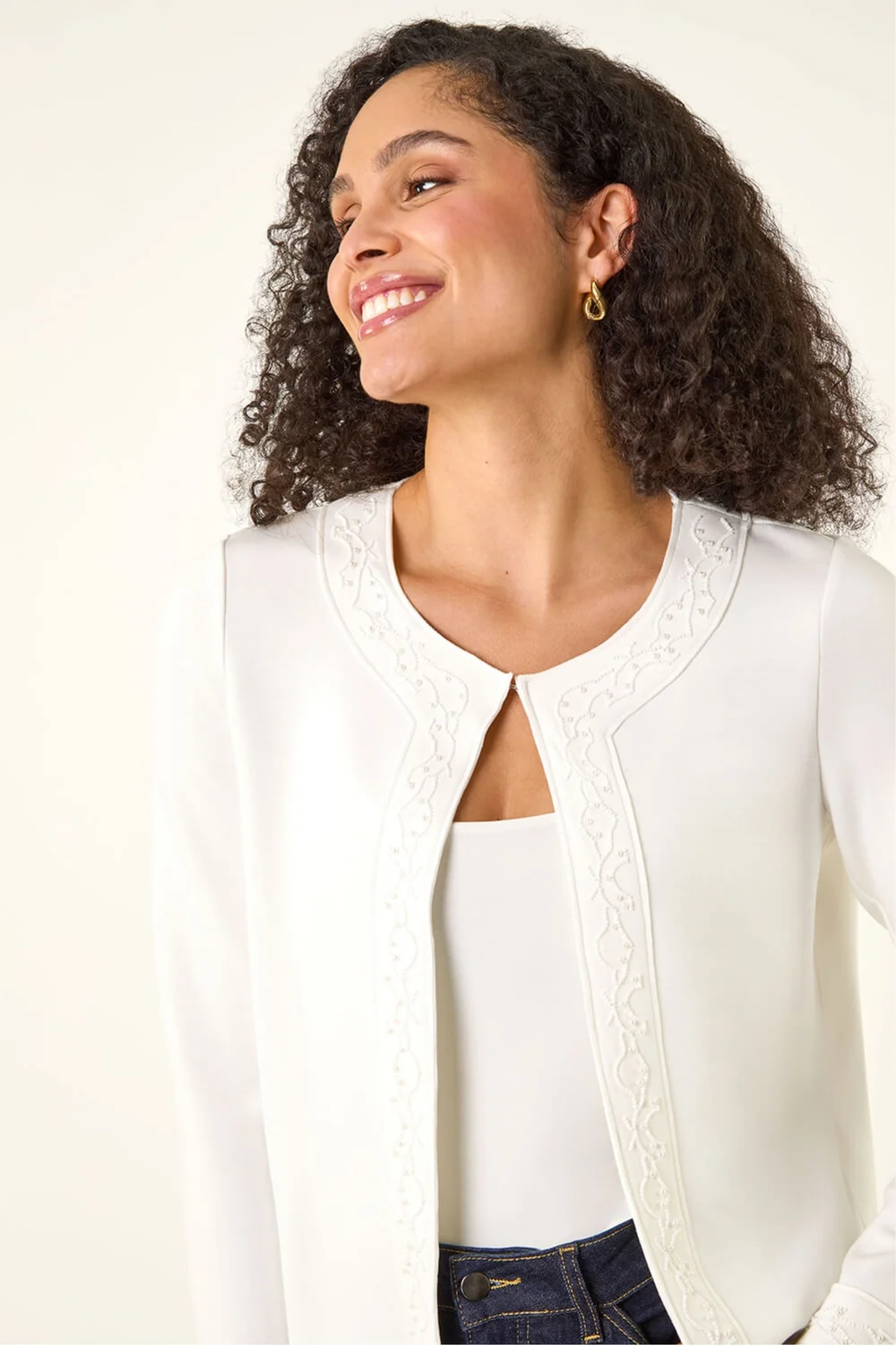Roman Ivory Beaded Trim Open Jacket - 20 Image 1