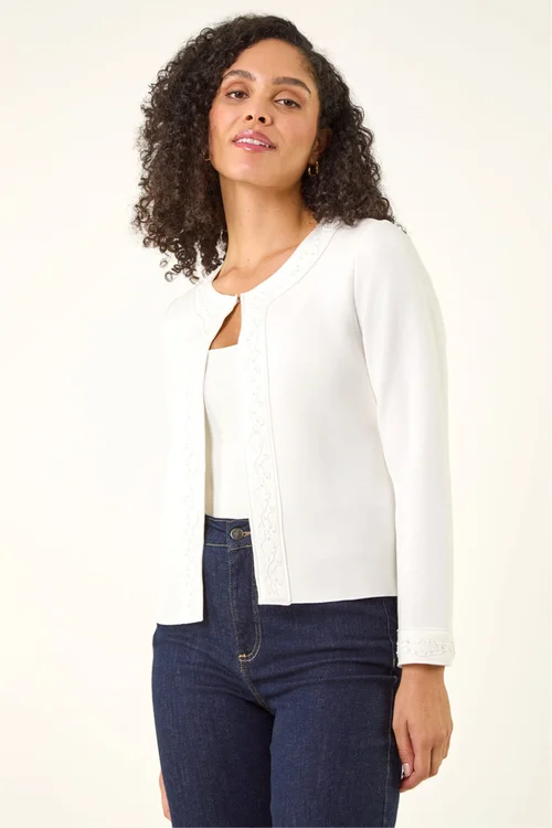 Roman Ivory Beaded Trim Open Jacket - 20 Image 4