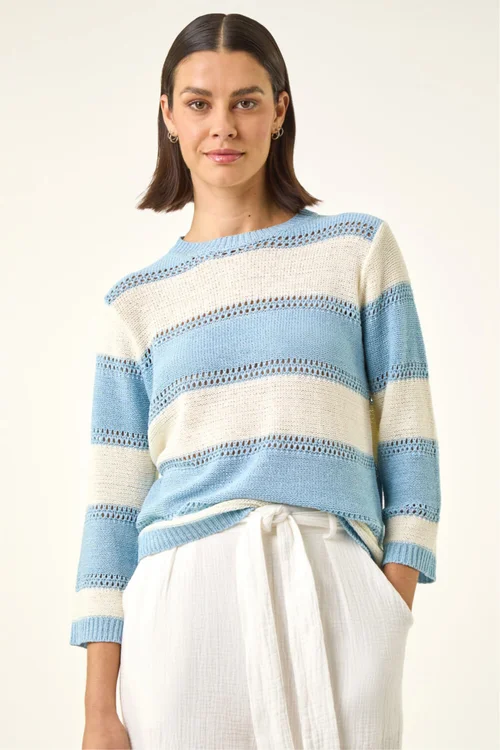 Roman Light Blue Light Stripe Knit Jumper - Size 16 Image 4