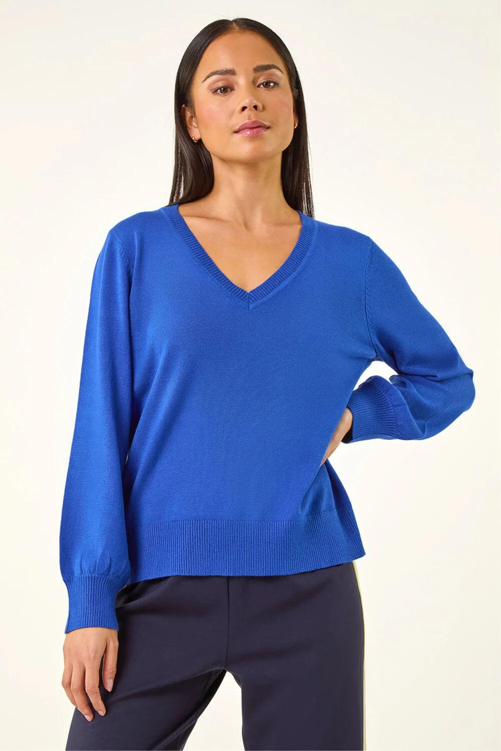 Roman Royal Blue Petite V-Neck Knit Jumper - Size 10 Image 4