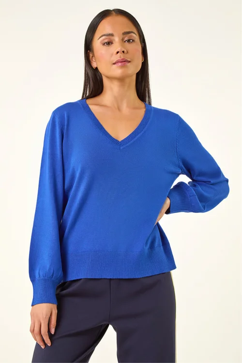 Roman Royal Blue Petite V-Neck Knit Jumper - Size 10 Image 4