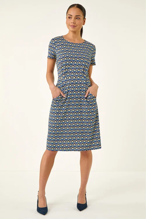 Roman Navy Petite Floral Pocket Dress - 12 Image 2