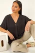 Roman Black Petite One Buttoned V-Neck Top - Size 16 Image 1