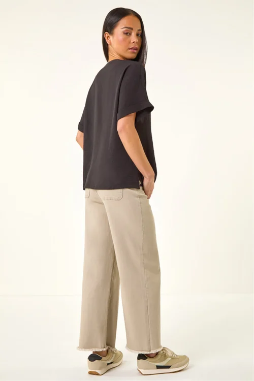 Roman Black Petite One Buttoned V-Neck Top - Size 16 Image 3