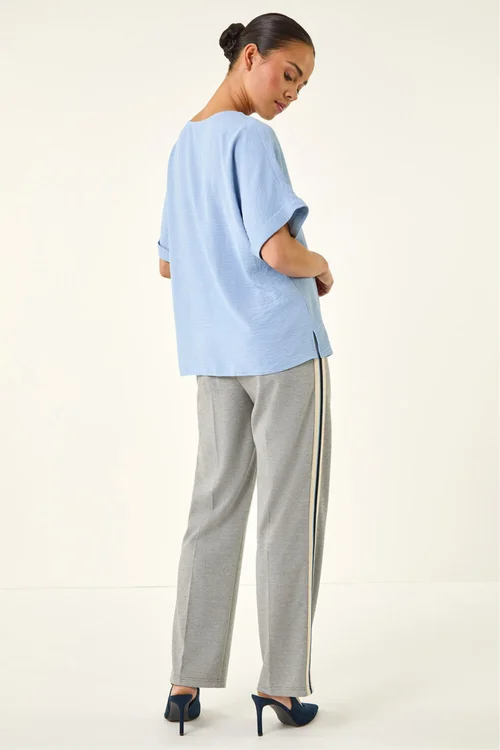 Roman Light Blue Petite One Buttoned V-Neck Top - Size 18 Image 3