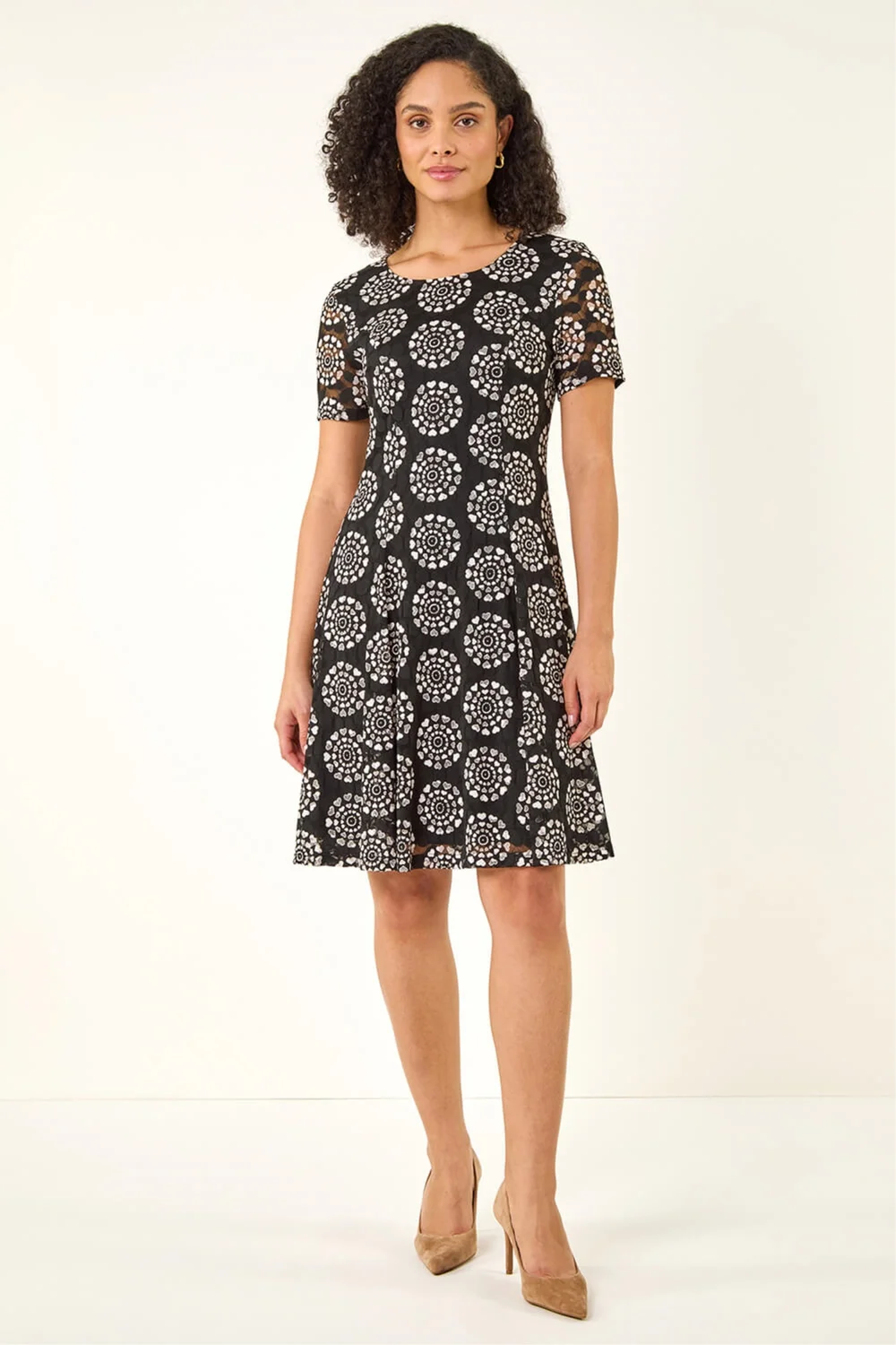 Roman Black Heart Circle Lace Stretch Dress - 14 Image 1