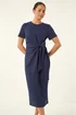 Roman Navy Petite Tie Waist Stretch Midi Dress - 12 Image 4