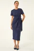 Roman Navy Petite Tie Waist Stretch Midi Dress - 12 Image 2
