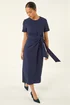 Roman Navy Petite Tie Waist Stretch Midi Dress - 12 Image 1