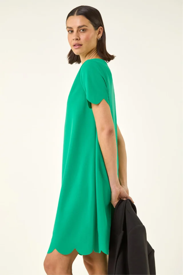 Roman Green Scallop T-Shirt Stretch Dress