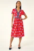 Roman Red Petite Floral Contrast Stretch Midi Dress - 8 Image 2