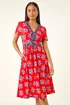 Roman Red Petite Floral Contrast Stretch Midi Dress - 8 Image 4