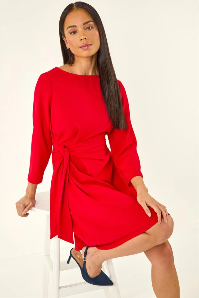 Roman Red Petite Tie Waist Front Dress