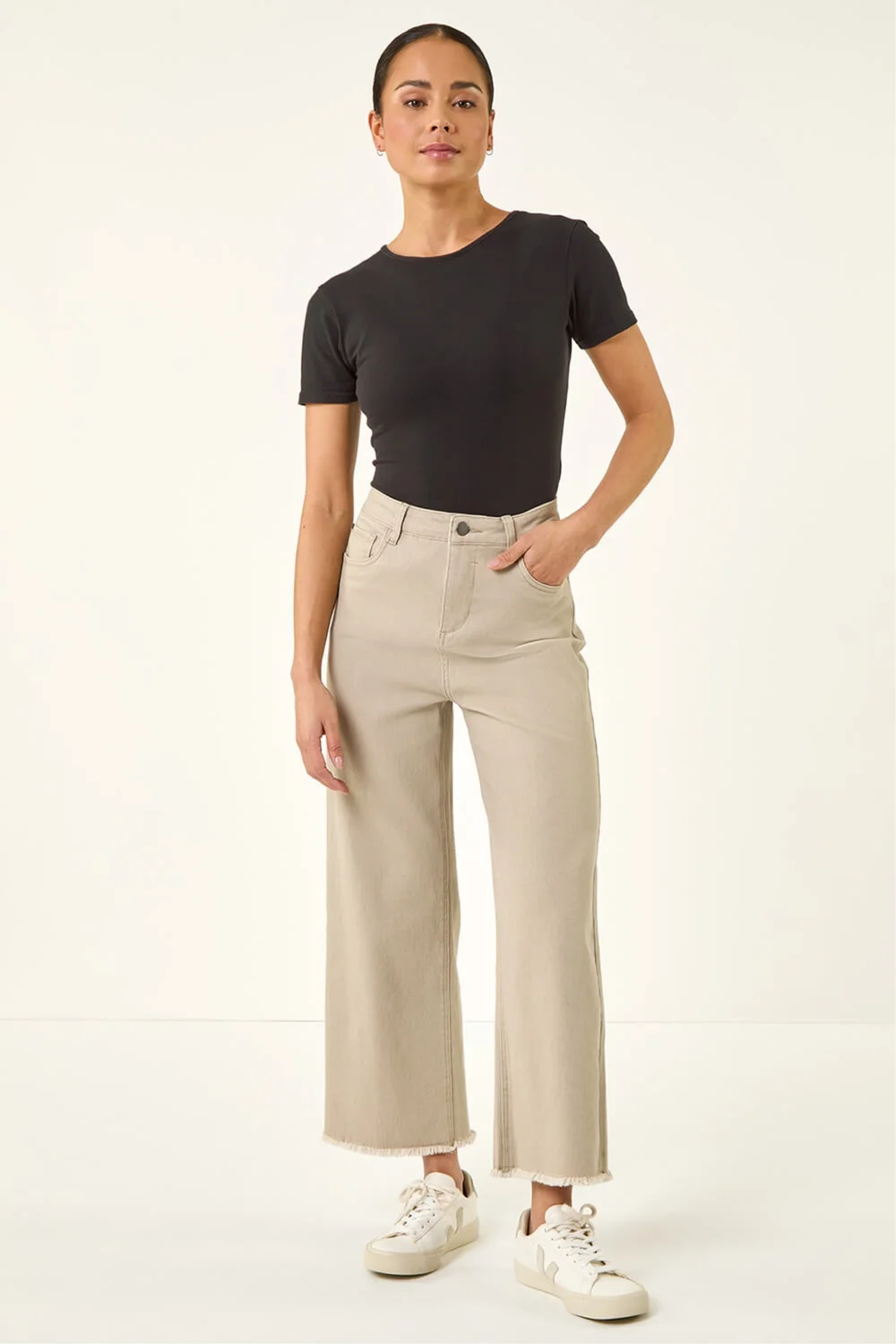 Roman Stone Petite Cotton Frayed Hem Trouser - Size 18 Image 2