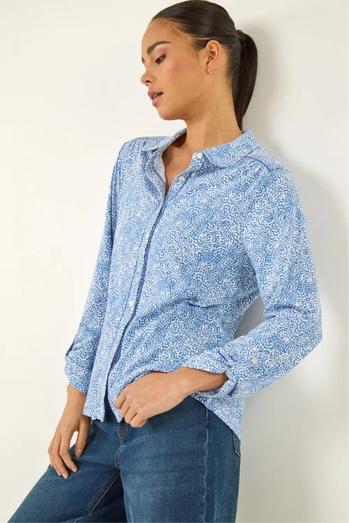 Roman Blue Petite Abstract Spot Jersey Shirt - Size 18 Image 1