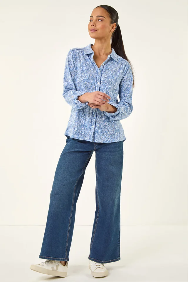 Roman Blue Petite Abstract Spot Jersey Shirt