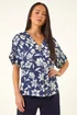 Roman Navy Petite Floral Print Button Top - 12 Image 4