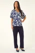 Roman Navy Petite Floral Print Button Top - 12 Image 2
