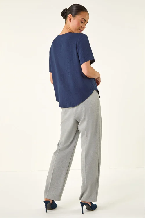 Roman Navy Petite V-Neck Button Through Blouse - Size 14 Image 3