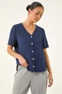 Roman Navy Petite V-Neck Button Through Blouse - Size 14 Image 4