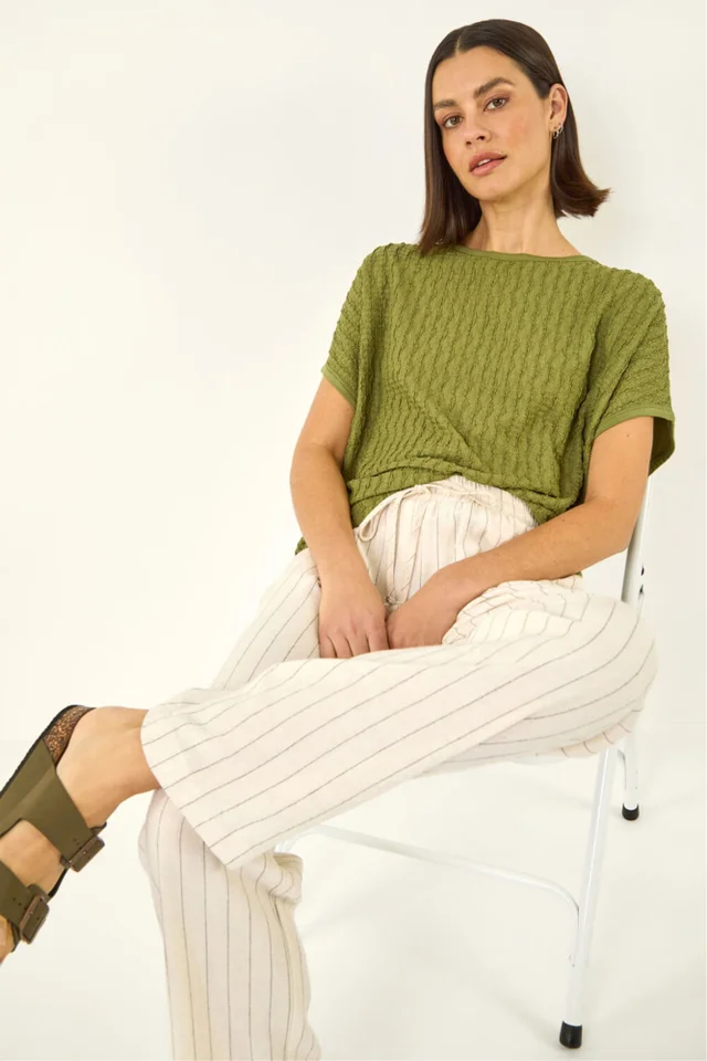 Roman Khaki Textured Stretch Tunic Top