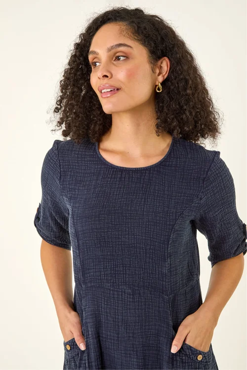 Roman Denim Textured A-Line Midi Dress - 14 Image 4