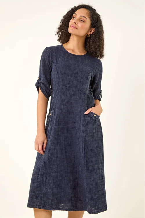 Roman Denim Textured A-Line Midi Dress - 14 Image 2