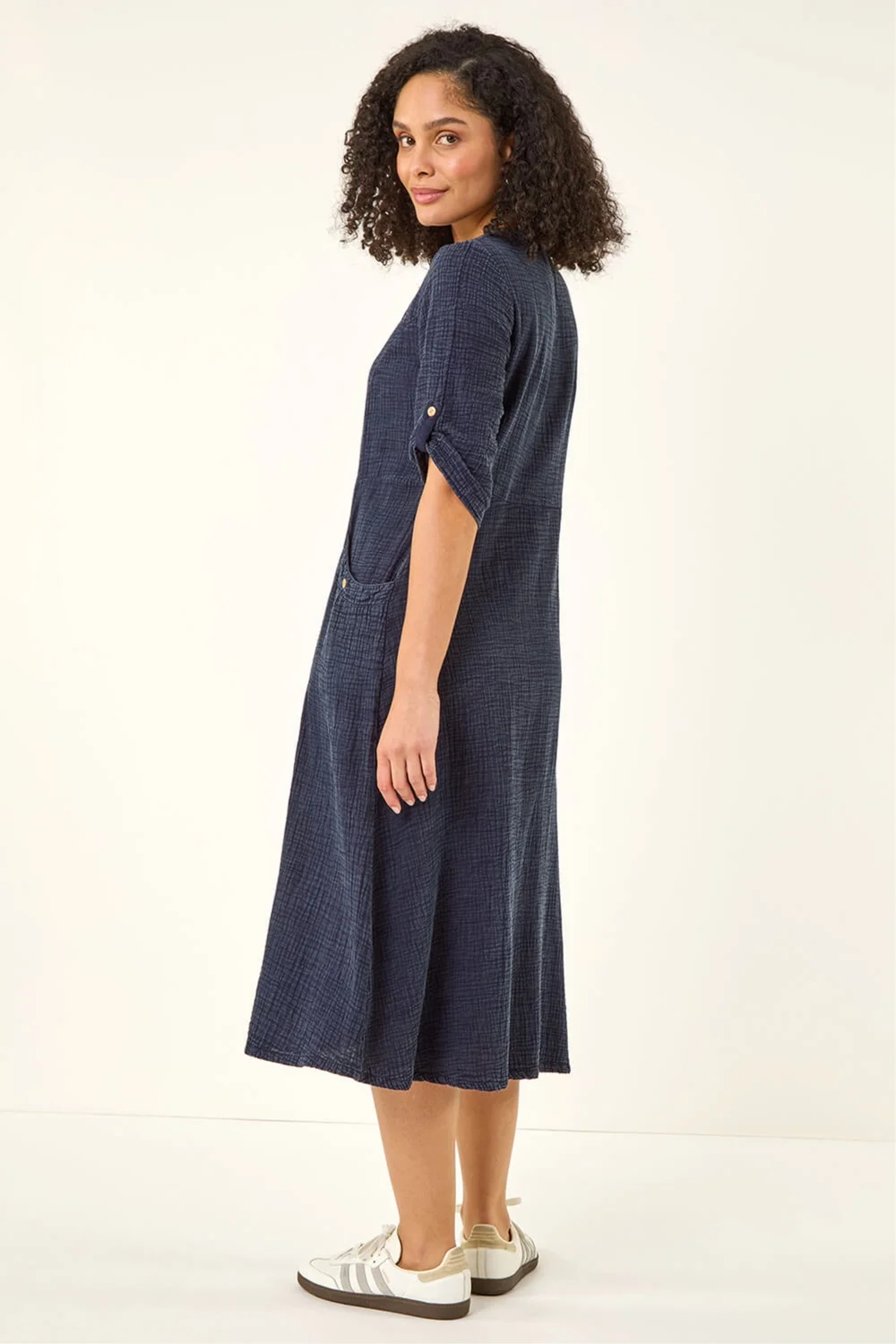 Roman Denim Textured A-Line Midi Dress - 14 Image 1