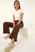 Roman Chocolate Petite Cotton Frayed Hem Trouser - Size 14 Image 1