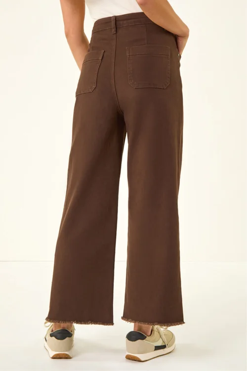 Roman Chocolate Petite Cotton Frayed Hem Trouser - Size 14 Image 3