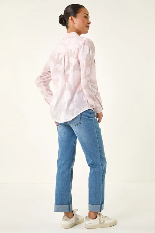 Roman Pink Petite Floral Jacquard Buttoned Blouse - Size 14 Image 3