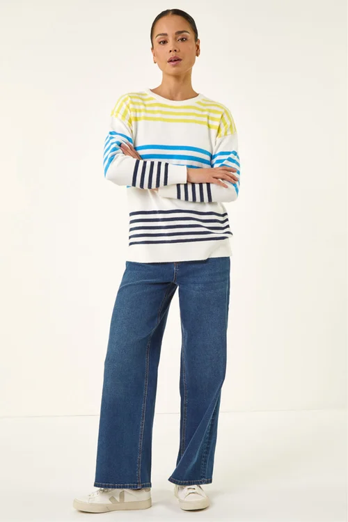 Roman Blue Petite Stripe Knit Jumper - Size 10 Image 2