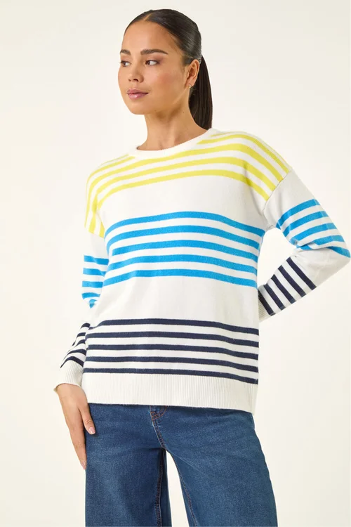 Roman Blue Petite Stripe Knit Jumper - Size 10 Image 4