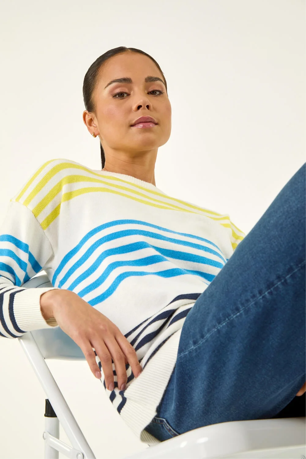 Roman Blue Petite Stripe Knit Jumper - Size 10 Image 1