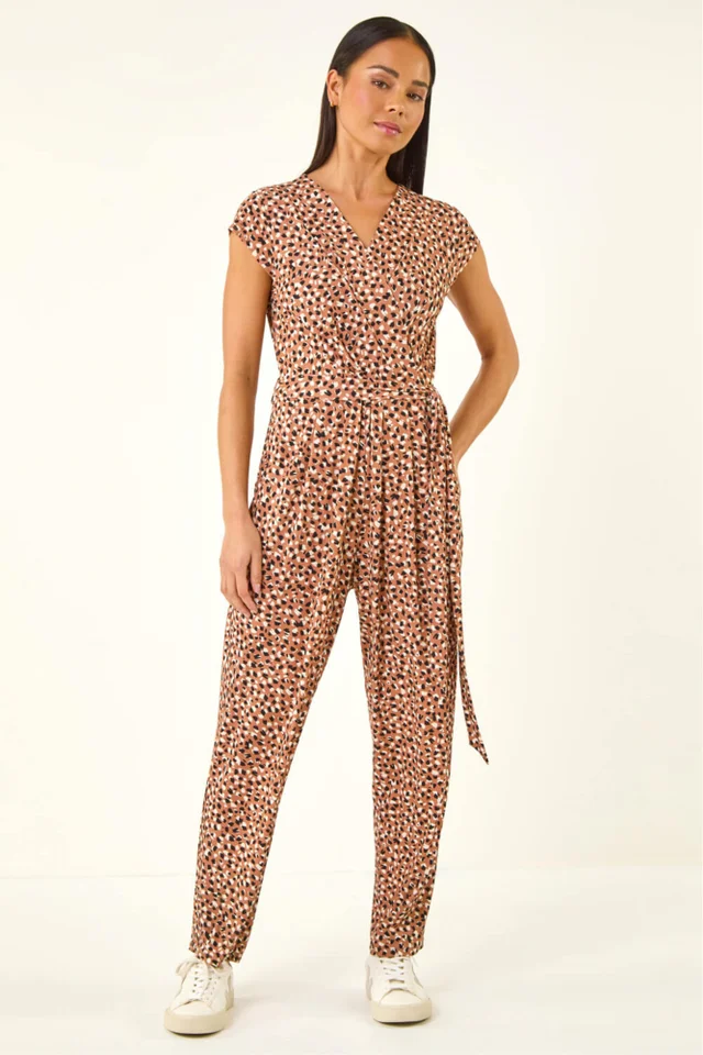 Roman Stone Petite Spot Tie Waist Jumpsuit