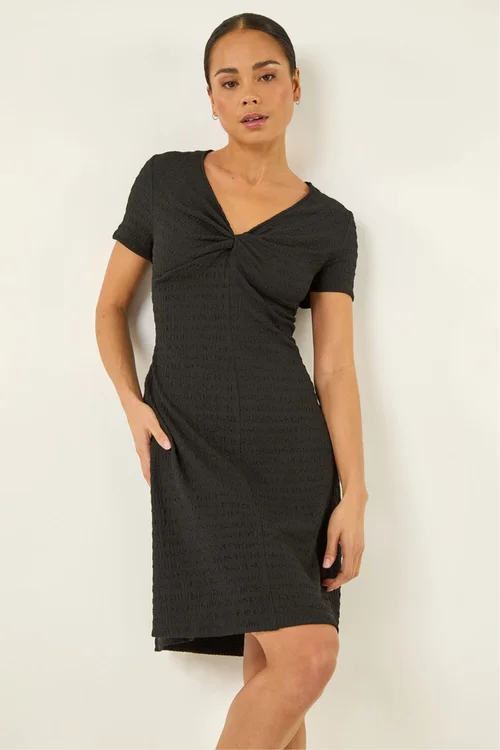 Roman Black Petite Textured Twist Front Dress - 14 Image 1