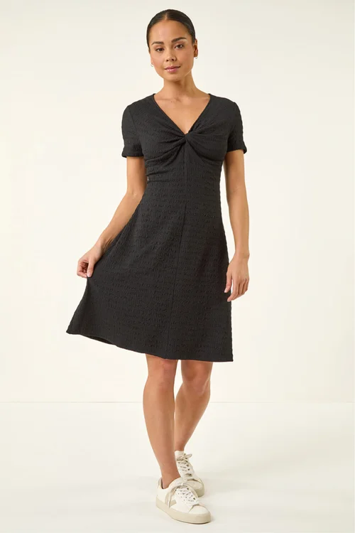 Roman Black Petite Textured Twist Front Dress - 14 Image 2