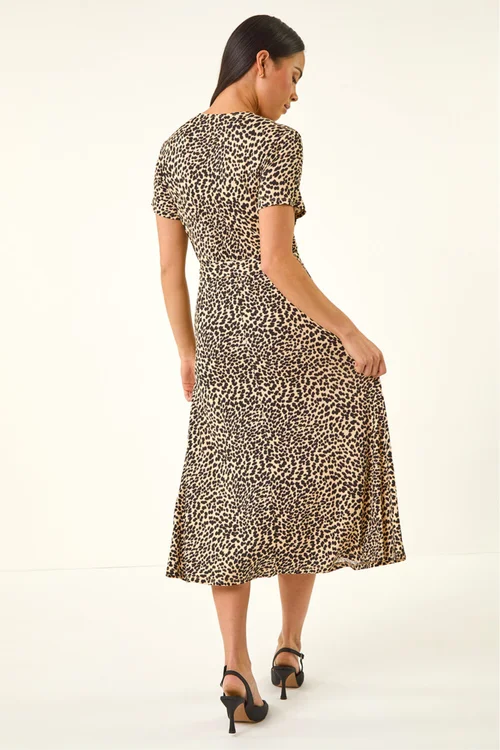 Roman Stone Petite Animal Print Tie Waist Dress - 14 Image 3