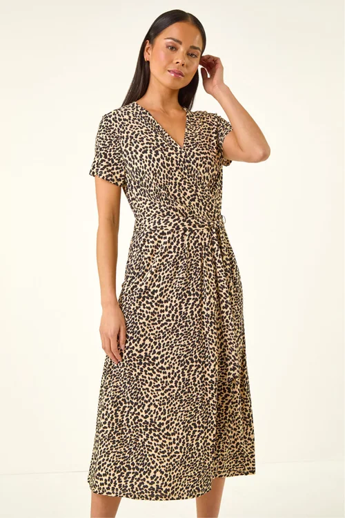 Roman Stone Petite Animal Print Tie Waist Dress - 14 Image 4