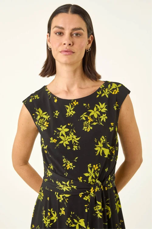 Roman Green Floral Tie Waist Hanky Hem Dress - Size 20 Image 4