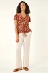 Roman Red Floral Tie Front Stretch Top - Size 18 Image 1