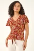 Roman Red Floral Tie Front Stretch Top - Size 18 Image 2