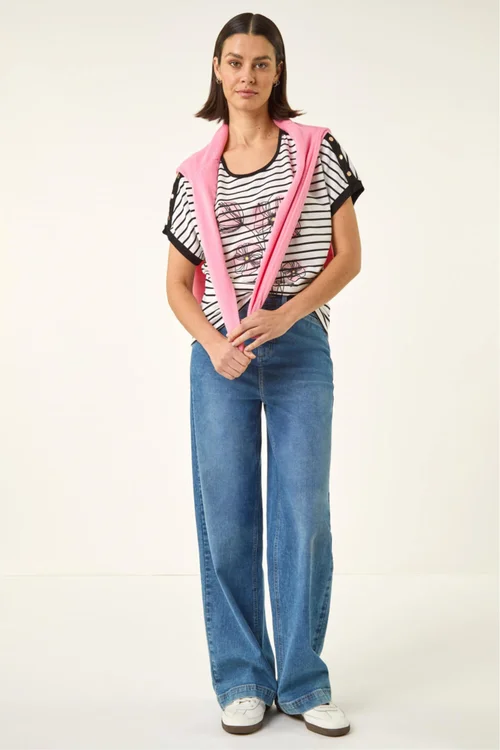 Roman Black Floral Stripe Print T-Shirt - Size 20 Image 1