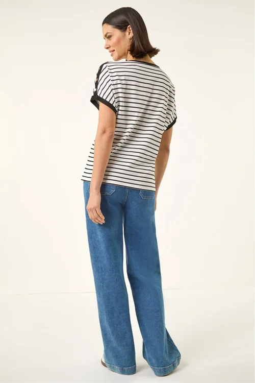 Roman Black Floral Stripe Print T-Shirt - Size 20 Image 3