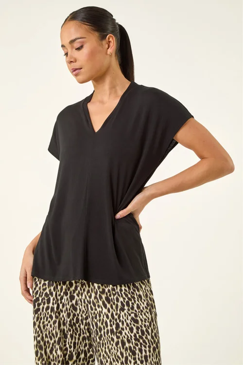 Roman Black Petite Cap Sleeve Stretch Top - Size 16 Image 4